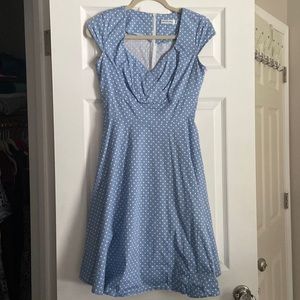 Vintage looking dress light blue with polka dot sz med